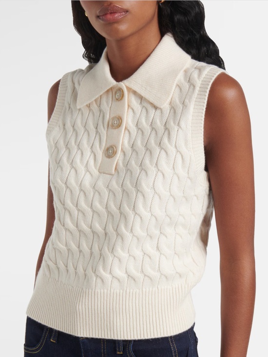 Frame Denim Tops - NWT FRAME The Cable Knit Polo Vest in Cream